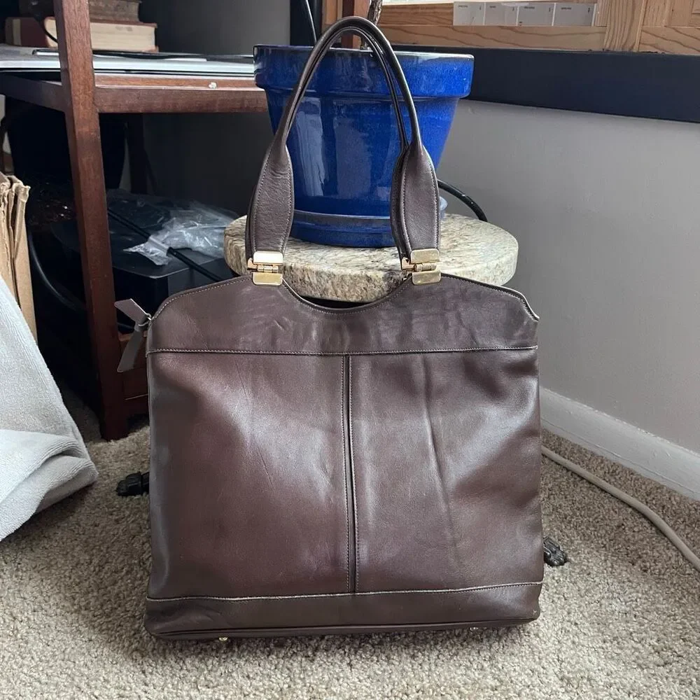 VTG 60s 70s Groskopf’s Brown Leather Top Handle Satchel Bag - Picture 14 of 16